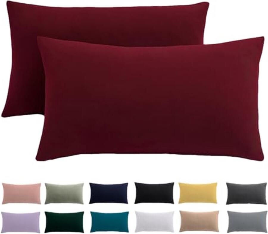Set van 2 Kussenslopen 30 x 50 cm van 100% Microvezel Rood Strijkvrij en Kreukvrij Comfortabel en Ondersteunend voor Elk Bed