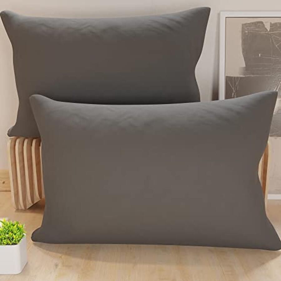 Set van 2 Kussenslopen 50 x 70 cm Microvezel Decoratief Grijs voor Slaapkamer en Bank