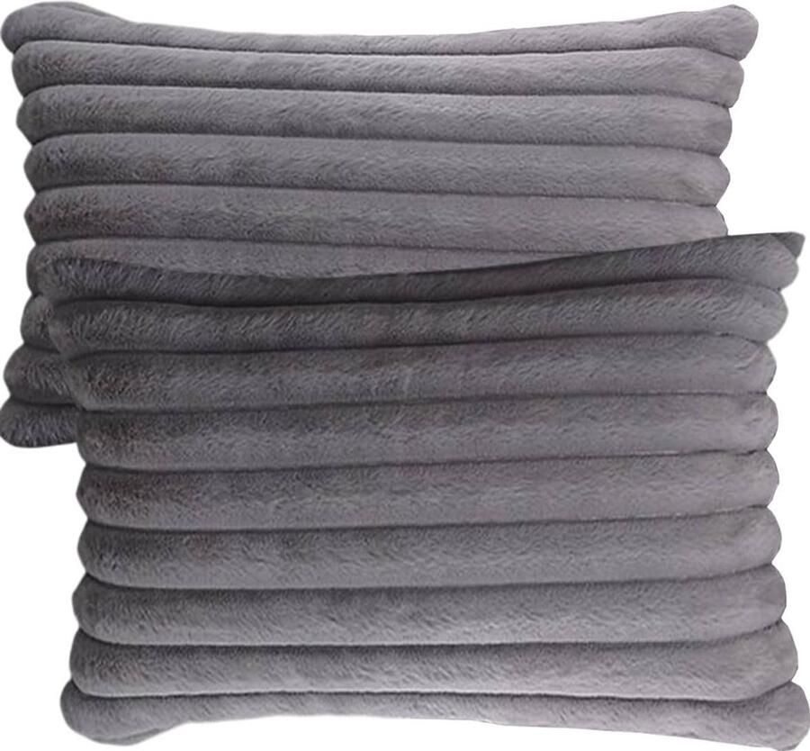 Furnibella -Set van 2 Kussenslopen 50x70 cm – Rechthoekige Grijs-Beige Fluwelen Kussenhoezen – Pluche Sierkussens voor Bank of Bed – Zachte Decoratieve Kussenovertrekken