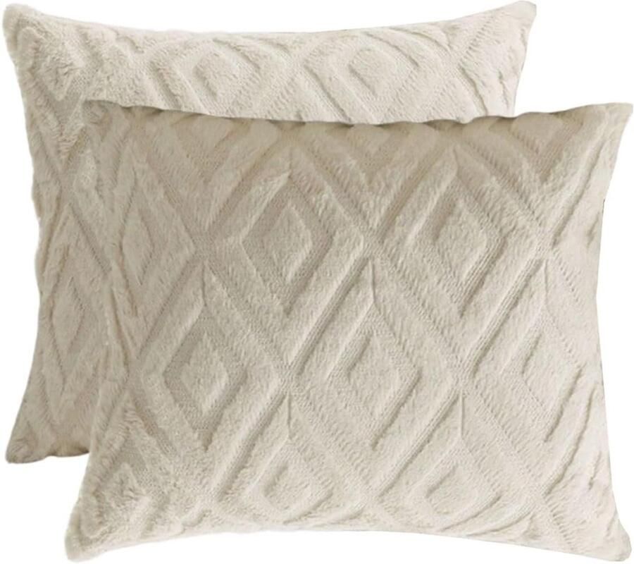 Furnibella -Set van 2 Kussenslopen 50x70 cm – Rechthoekige Sierkussenhoezen van Pluche Fluweel in Grijsbeige – Zacht Decoratief & Met Ritssluiting voor Bank Bed of Slaapkamer