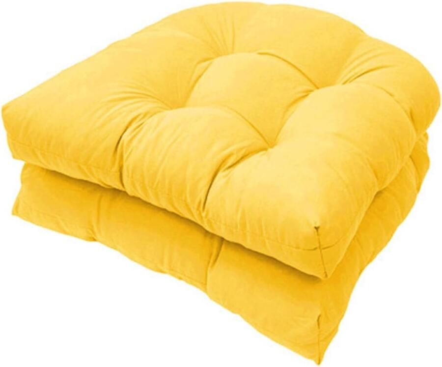 Set van 2 kussenslopen afmetingen 48 × 48 cm comfortabele zitkussens U-vormige rugkussens rieten bankkussens geschikt voor rieten stoelen terrasmeubilair en eetkamerstoelen (geel) - Foto 2