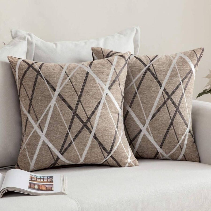 Set van 2 kussenslopen decoratief gezellig modern Chenille kussenhoes veren kussenhoes voor kussens voor bank slaapkamer - Foto 2