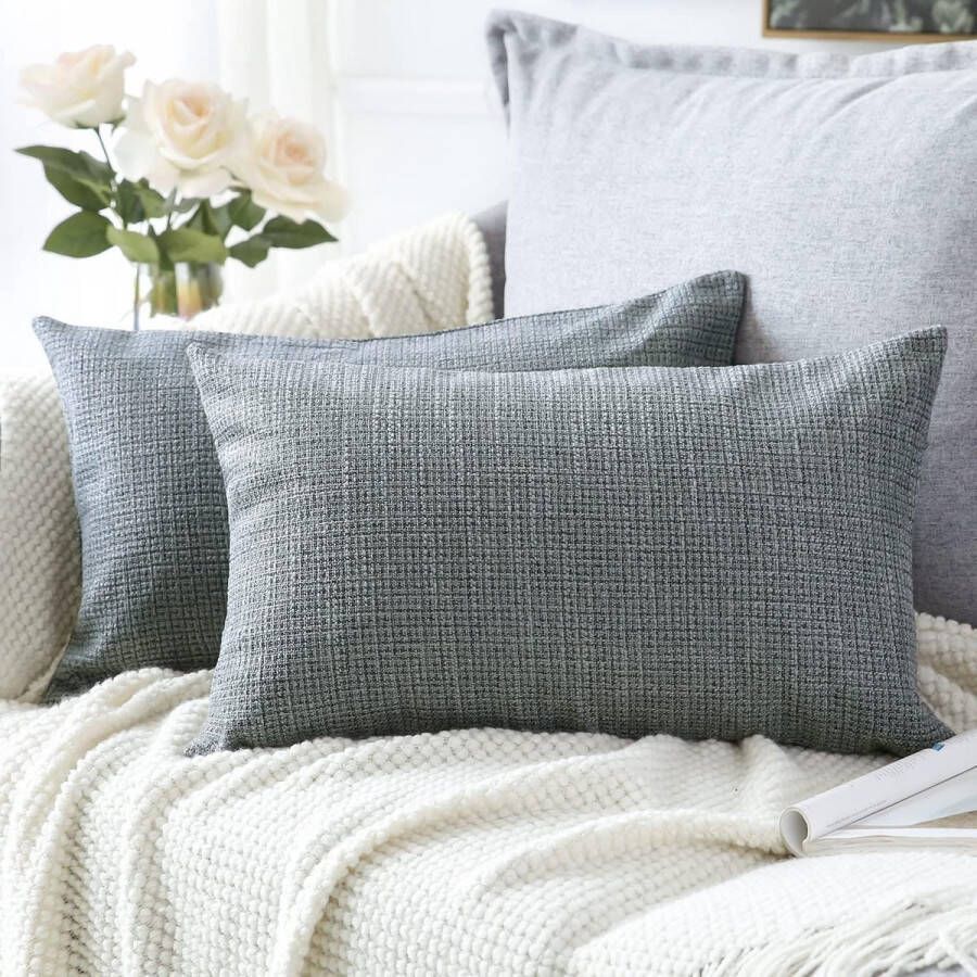 Set van 2 kussenslopen effen linnen kussenslopen moderne decoratieve kussenhoezen set voor bank slaapkamer huisdecoratie donkergrijs 30 x 50 cm