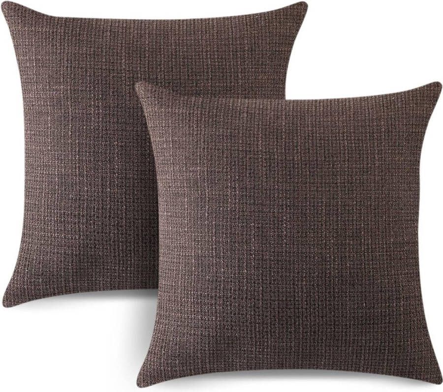 Set van 2 kussenslopen effen linnen kussenslopen moderne decoratieve kussenhoezen set voor bank slaapkamer thuis decoratie donkerbruin 60 x 60 cm