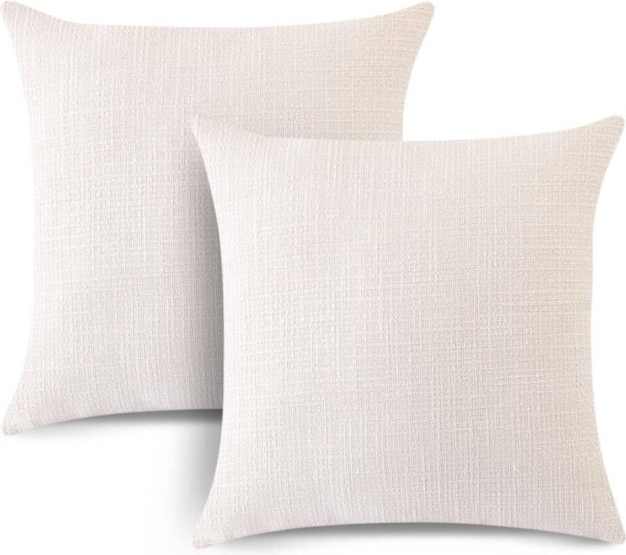 Set van 2 kussenslopen effen linnen kussenslopen moderne sierkussens kussenhoezen set voor bank auto slaapkamer woondecoratie 50 x 50 cm wit