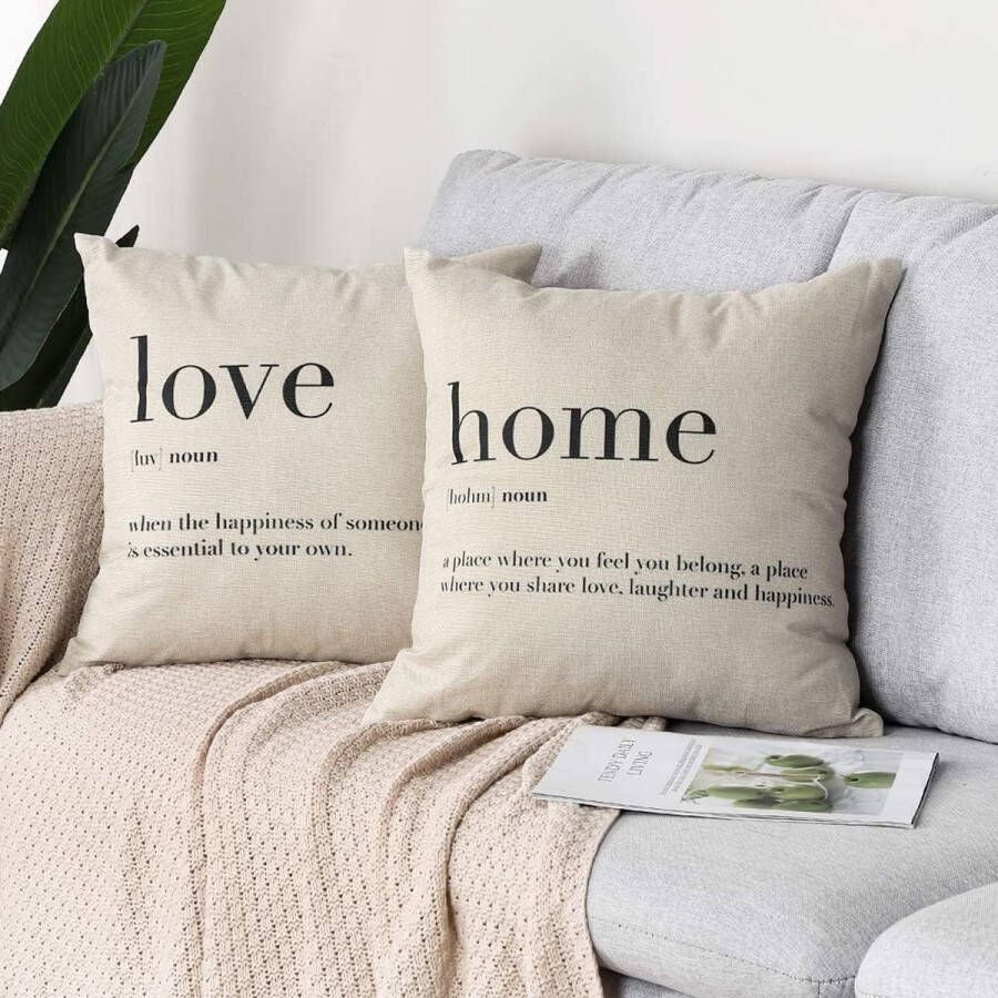 Set van 2 kussenslopen Love and Home decoratieve kussensloop katoen linnen printpatroon kussenslopen set kussensloop voor bank auto slaapkamer 18 x 18 inch 45 x 45 cm