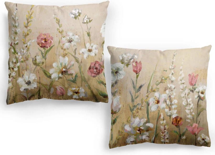 Set van 2 kussenslopen met 2 kussenslopen 50 x 50 cm abstracte bloemen aquarel decoratie gele kussenslopen vierkant zacht boerderijkussenslopen voor bank bed auto