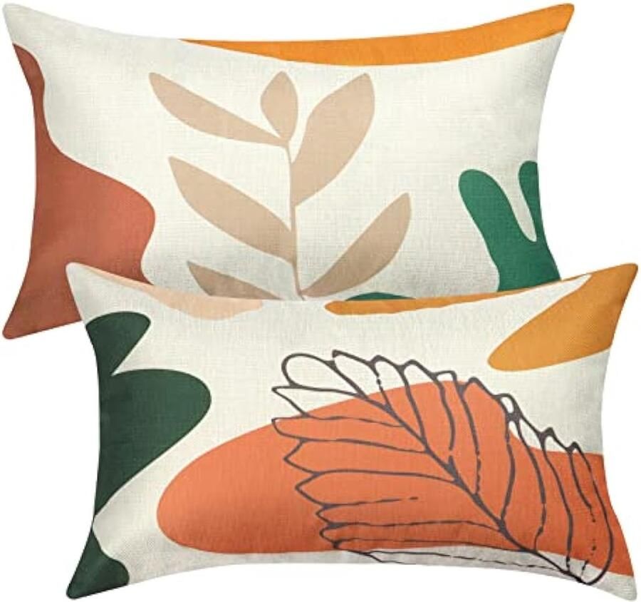 Set van 2 kussenslopen met bloemen 30 x 50 cm katoen linnen kussensloop lente zomer decoratieve sierkussens boerderijdecoraties kussenhoes voor bank blad