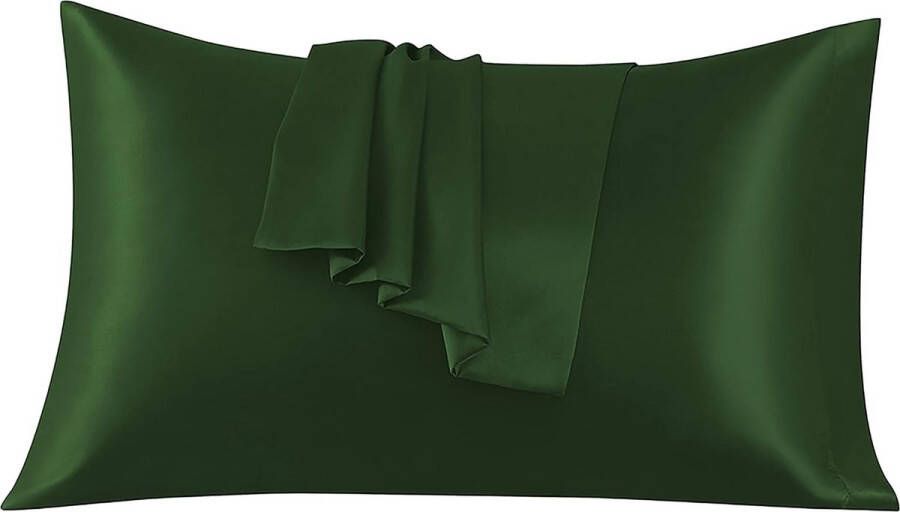 Set van 2 kussenslopen van satijn 45 x 70 cm groen voor bed zacht bij aanraking met zaksluiting antimijt en hypoallergeen bescherming voor haar huid en antirimpels
