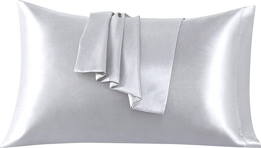 Set van 2 kussenslopen van satijn 50 x 90 cm grijs voor bed zacht bij aanraking met zaksluiting antimijt en hypoallergeen bescherming voor haar huid en antirimpels