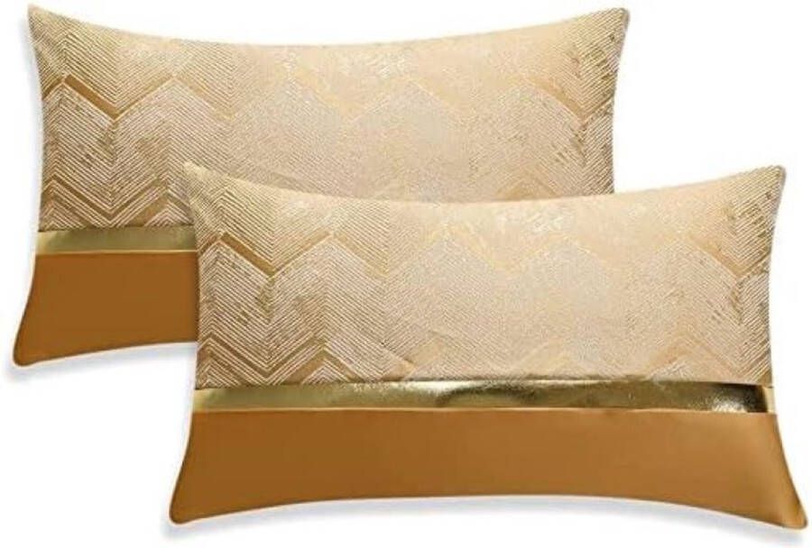 Set van 2 kussenslopen voor bank auto slaapkamer luxe moderne minimalistische gouden leren naden golfstrepen sierkussen kussenhoes 30 x 50 cm (goud)