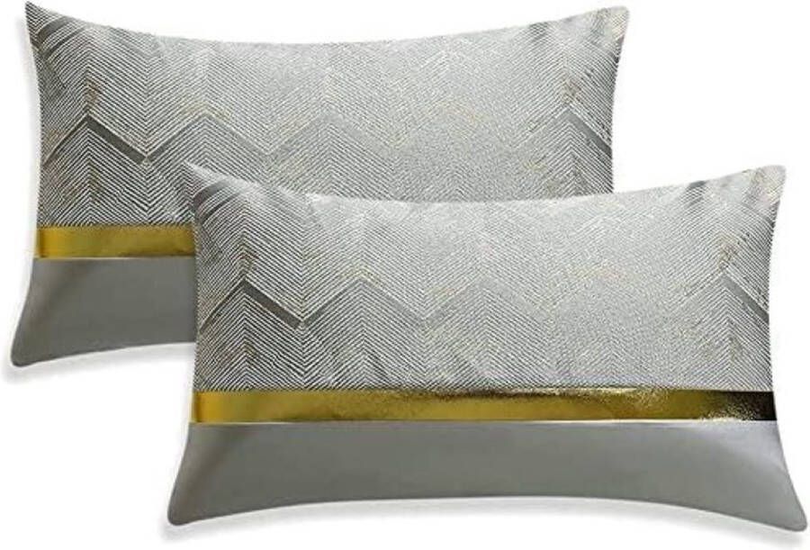 Set van 2 kussenslopen voor bank auto slaapkamer luxe moderne minimalistische gouden leren naden golfstrepen sierkussen kussenhoes hoes 60 x 60 cm marineblauw