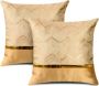 Set van 2 kussenslopen voor bed- bank- en autodecoratie. Luxe moderne minimalistische gouden lederen stiksels met golvende strepen. Vierkante kussensloop slopen voor decoratiekussens 45 x 45 cm (goudkleurig) - Thumbnail 2