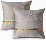 Set van 2 kussenslopen voor bed- bank- en autodecoratie. Luxe moderne minimalistische gouden lederen stiksels met golvende strepen. Vierkante kussensloop slopen voor decoratiekussens 45 x 45 cm (beige) - Thumbnail 1