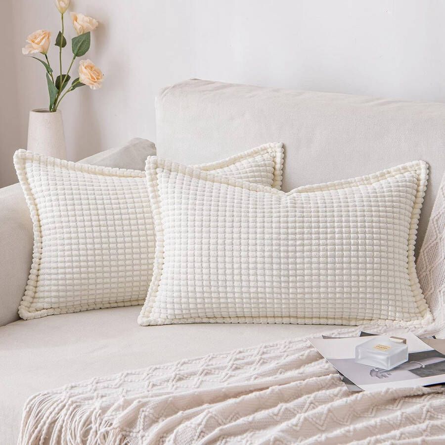 Set van 2 kussenslopen zachte granula vierkant woondecoraties voor bank stoel slaapkamer woonkamer keuken gemengd polyester effen kleur 30 x 50 cm beige