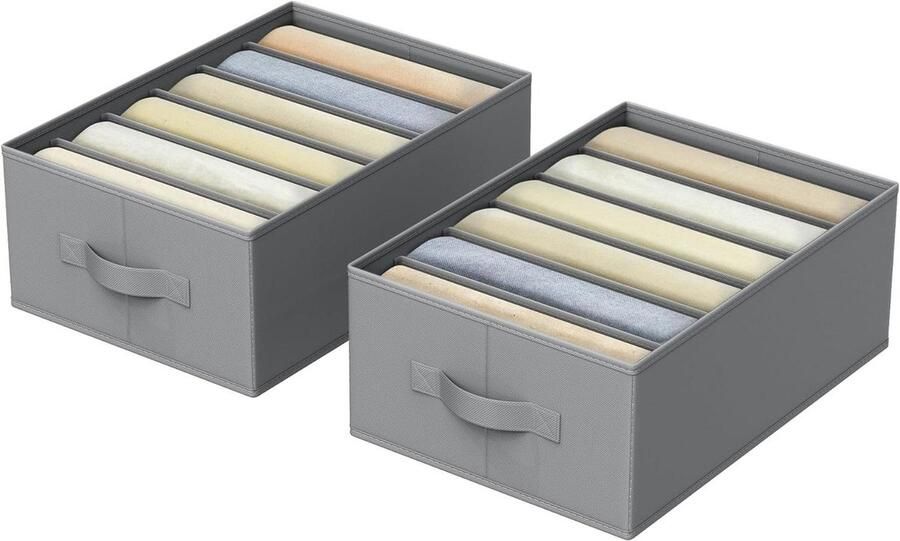 Set van 2 lade-organizers kast-organizers met 6 vakken opvouwbare kledingorganizers voor garderobe 42 x 30 x 17 cm voor broeken kleding duifgrijs