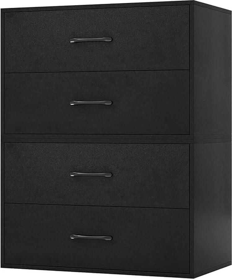 Set van 2 ladekasten met 2 laden Stapelbare houten ladekast Opbergkast Ladekast voor woonkamer Kantoor Slaapkamer 60 x 34 x 38 cm (zwart)