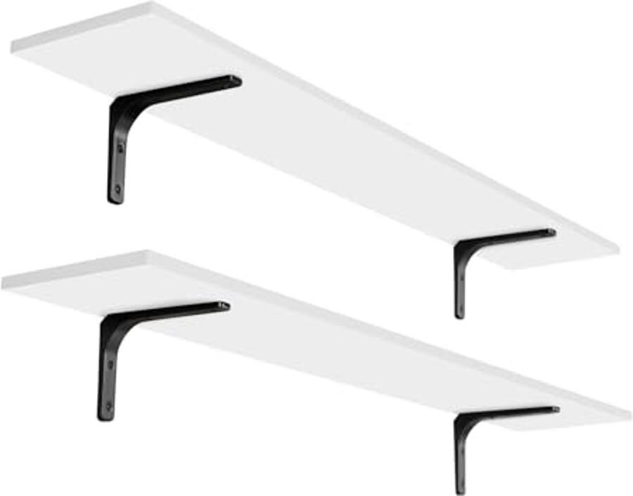 Set van 2 Lange Wandplanken van 100 cm met Sterke Metalen Steunen Ideaal voor Woonkamer Badkamer Slaapkamer Keuken