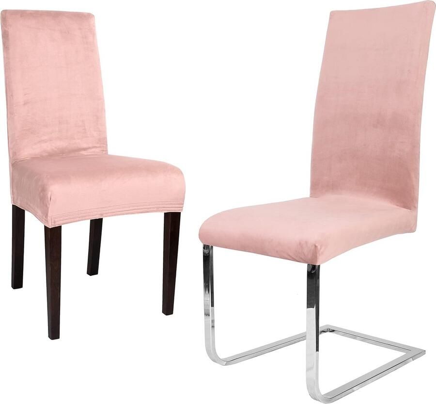 Set van 2 LEA stoelhoezen elastische uni stretch hoezen van fluweel microvezel kleur naar keuze (oudroze-licht)