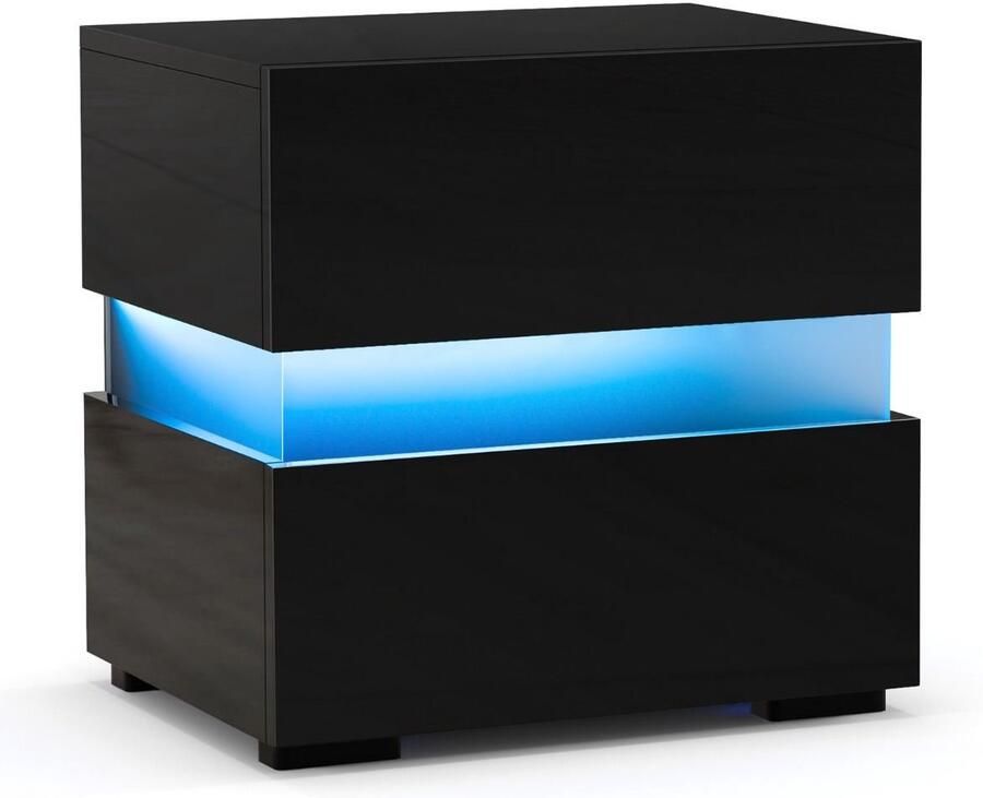 Set van 2 LED-nachtkastjes – 2 laden afstandsbediening 22 standen 5 helderheidsniveaus 10 snelheden – Acryl panelen 45x35x45 cm – Wit Zwart