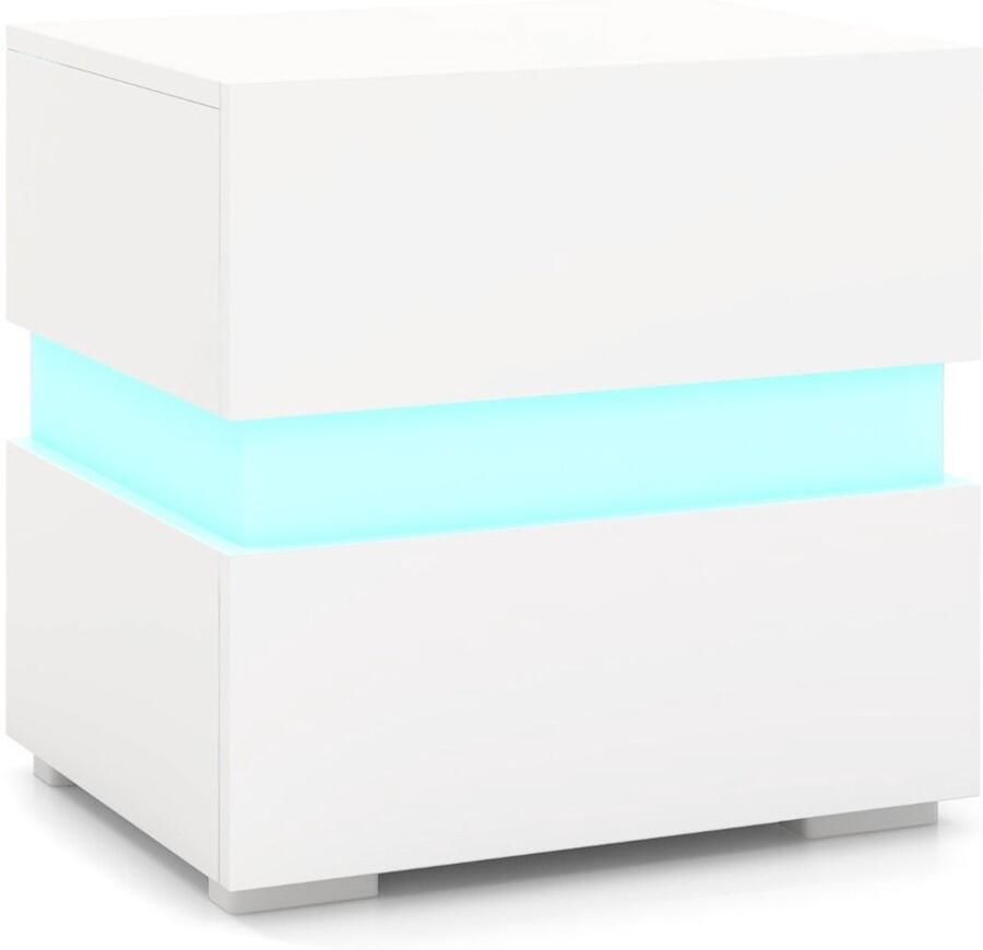 Set van 2 LED-nachtkastjes met 2 laden – Afstandsbediening 22 standen 5 helderheidsniveaus 10 snelheden – Acryl panelen 45x35x45 cm – Wit Zwart