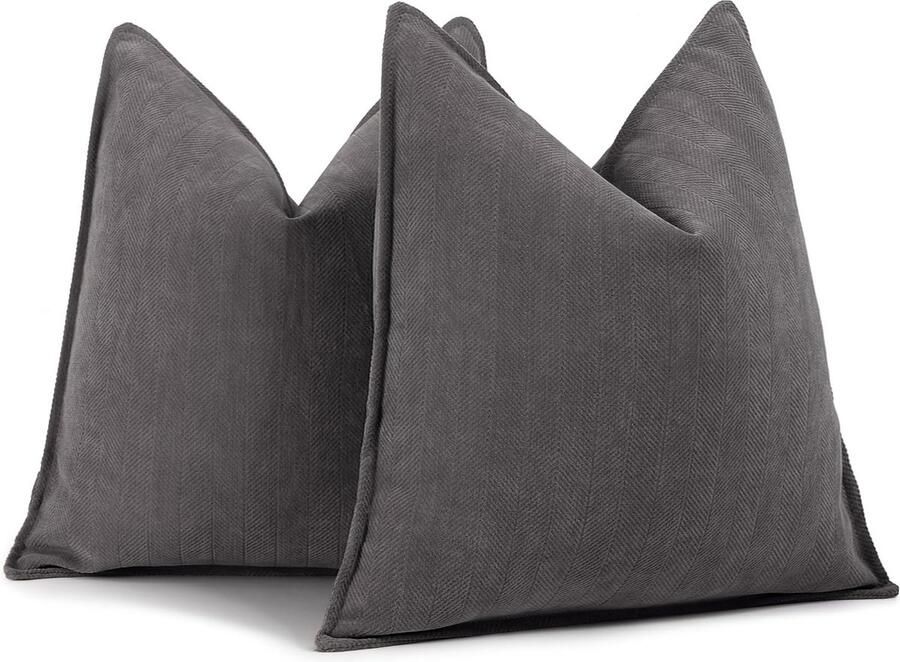 Set van 2 Luxe Chenille Kussenhoezen Grijs 40 x 40 cm voor Sofa en Bed Decoratie