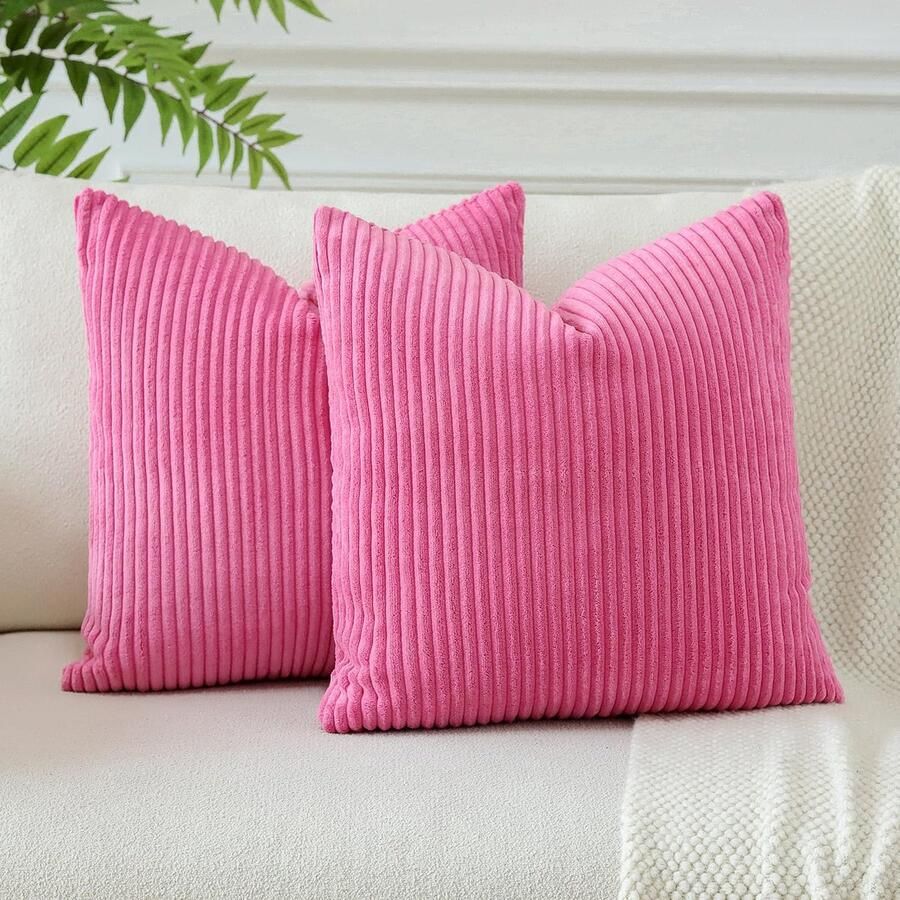 Set van 2 Luxe Corduroy Kussenhoezen voor Bank en Woonkamer 50 x 50 cm Roze-Rood