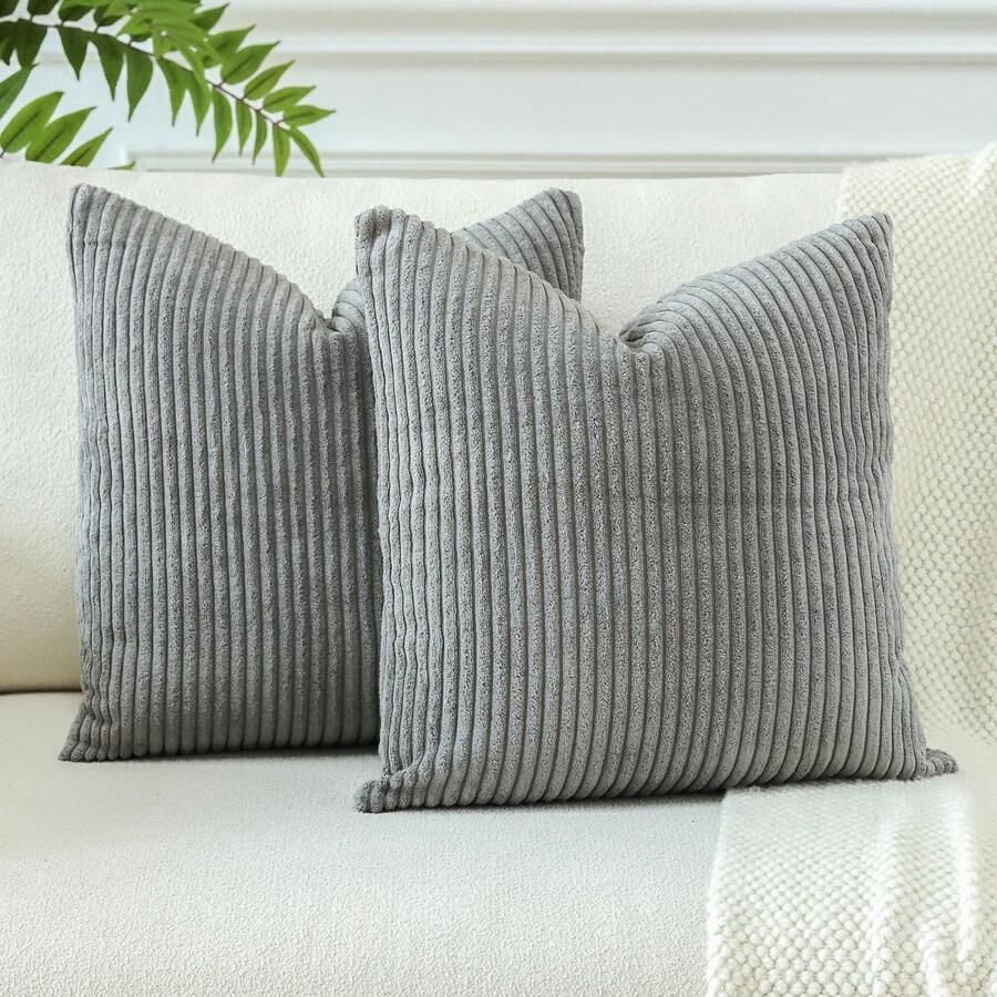 Set van 2 Luxe Corduroy Kussenslopen voor Sierlijke Decoratie van Woonkamer en Bank 40x40 cm Grijs