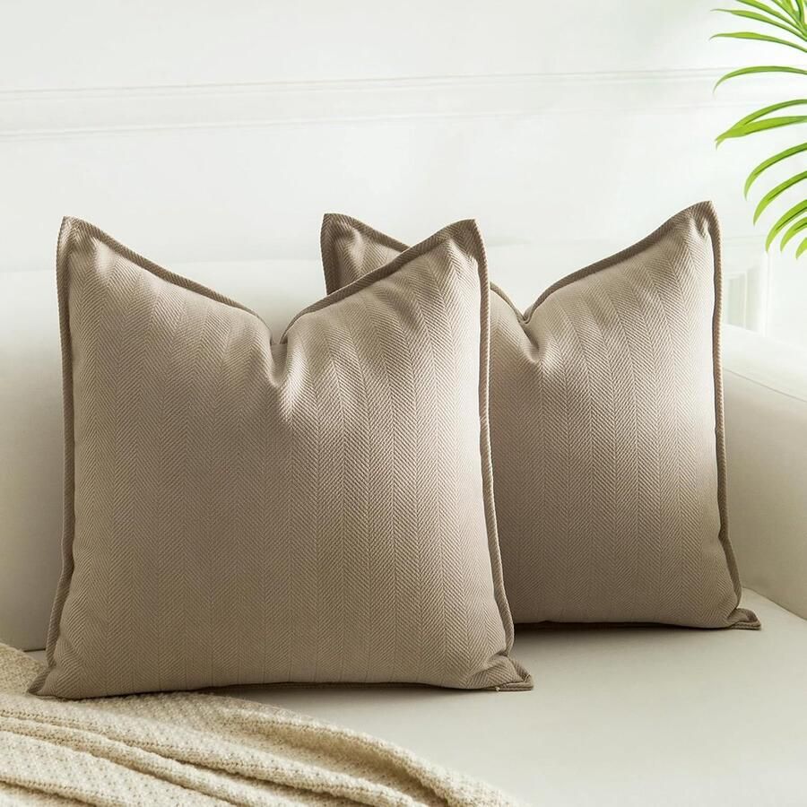 Set van 2 Luxe Khaki Beige Kussenhoezen 40x40 cm voor Bank en Huisdecoratie