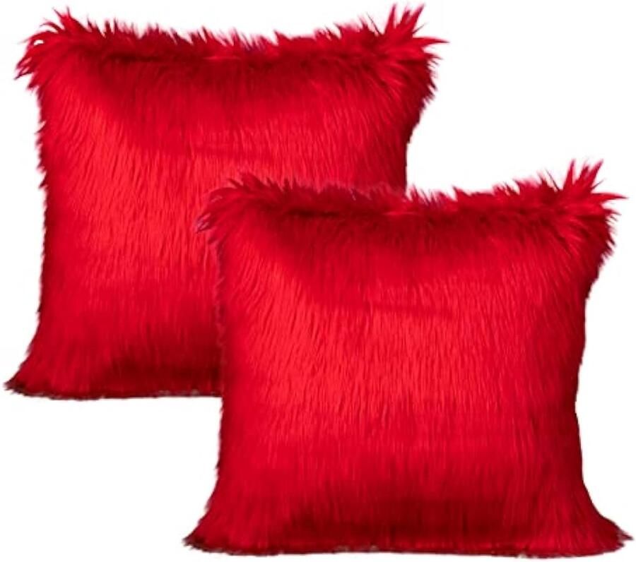 Set van 2 luxe serie zachte kunstbont kussenhoezen decoratieve vierkante pluche kussensloop sierkussenhoes voor bank slaapbank (rood 45 x 45 cm)