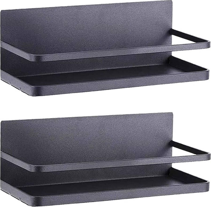 Set van 2 magnetische kruidenrekken sterke magnetische plank perfect ruimtebesparend voor kleine keuken woning prachtige metalen kast voor het bewaren van specerijen glazen (zwart)