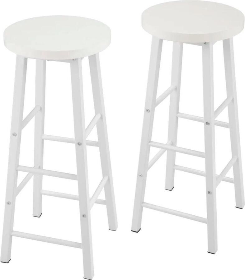 Set van 2 Massief Houten Hoge Barkrukken Wit Bistro Kruk Stabiele Duurzame Stalen Structuur MDF Zetel Koffie Stoel Home Decor Kruk