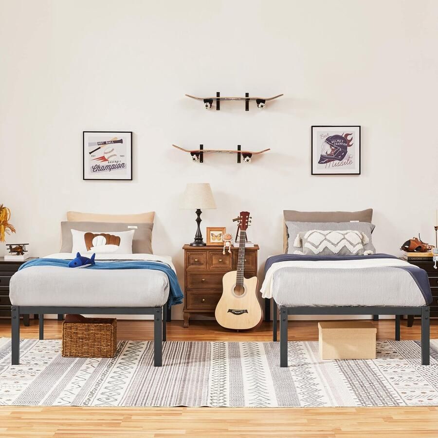 Set van 2 metalen bedden minimalistisch bedframe met hoofdeinde logeerbed met lattenbodem voor slaapkamer 90 x 190 x 36 5 cm