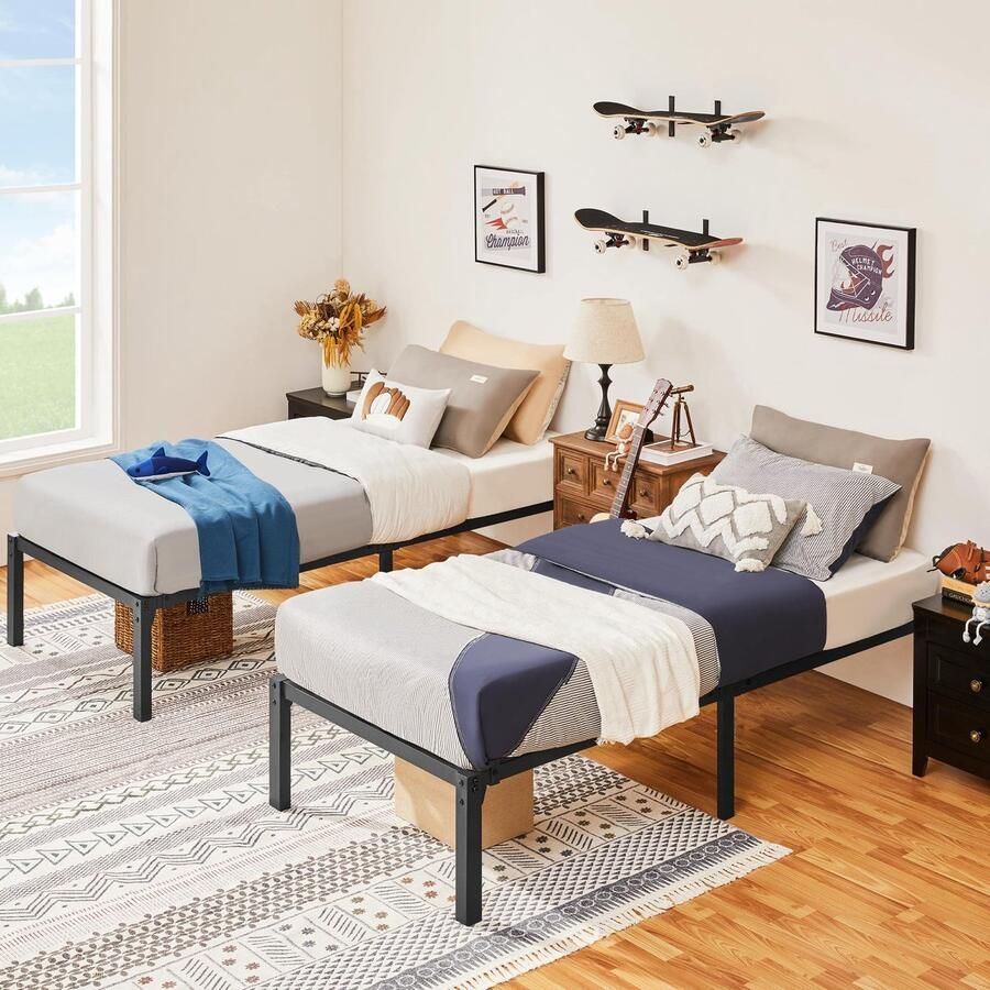 Set van 2 metalen bedframes 41 5 cm bedframe van metaal modern tienerbed met lattenbodem zwart 90 x 200 cm