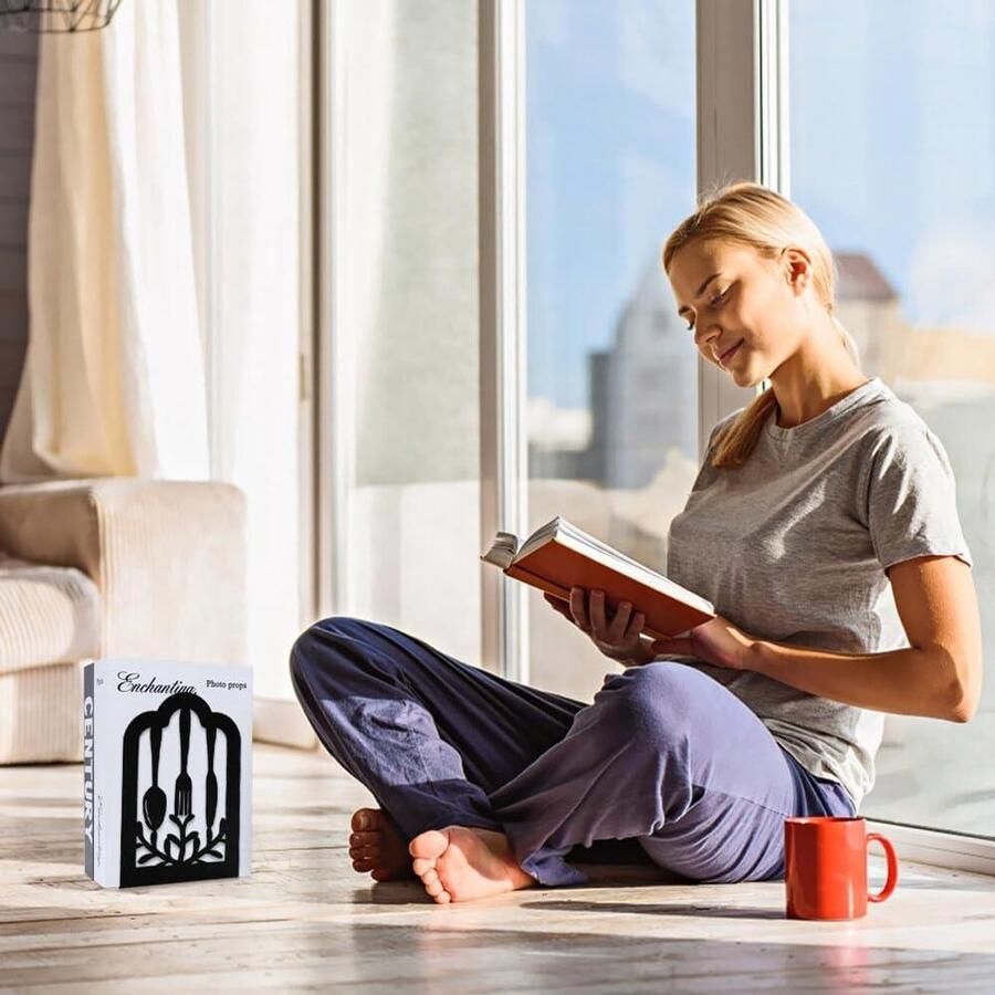 Set van 2 metalen boekensteunen zwart Boekensteunen voor boekenkast Voorkomt wegglijden Afmetingen 12 x 9 x 17 cm