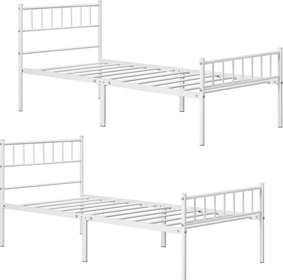 Set van 2 metalen eenpersoonsbedden 90x190 cm met lattenbodem Minimalistisch en praktisch bedframe