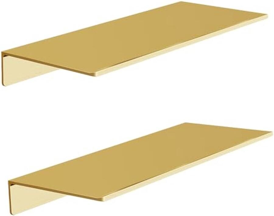 Set van 2 metalen zwevende planken 30 cm wandplanken voor decoratie en opslag Geborsteld goud