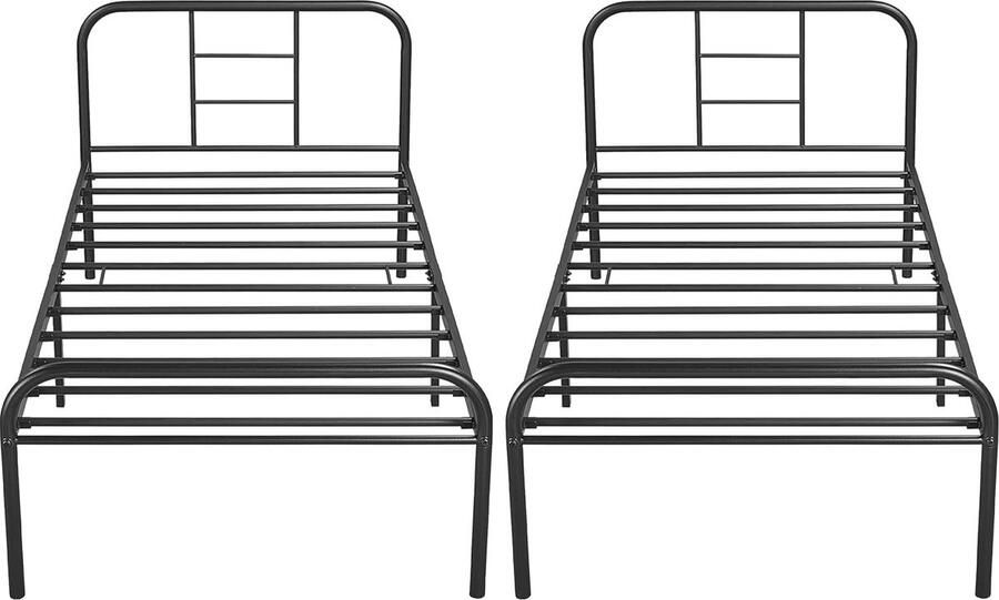 Set van 2 modern metalen eenpersoonsbedden voor tienerkamers en logeerkamers zwart 90 x 190 cm