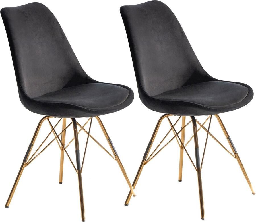 Rootz Living Rootz Set van 2 moderne eetkamerstoelen keukenstoelen fluwelen bekleding gouden poten 48 cm x 85 cm x 58 cm Scandinavisch design zitkussen robuuste poten langer zitplezier