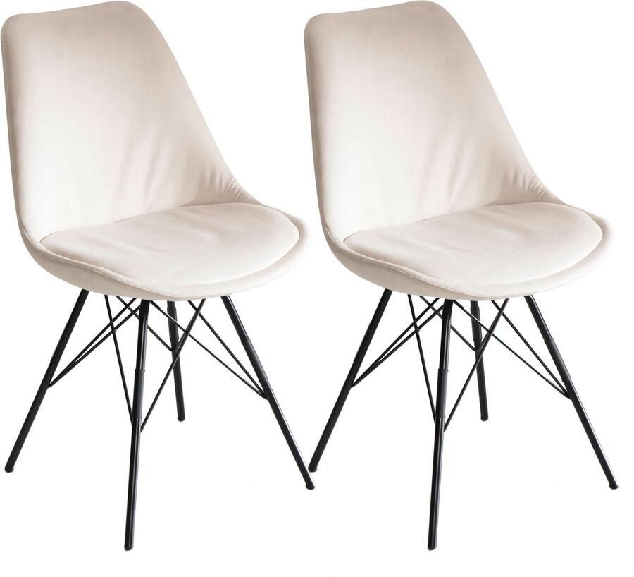 Rootz Living Rootz Set van 2 moderne eetkamerstoelen Scandinavisch design Fluwelen bekleding Stevige metalen poten Beige 48 cm x 85 cm x 58 cm Voorkomt krassen op de vloer Comfortabel zitten Eenvoudige montage