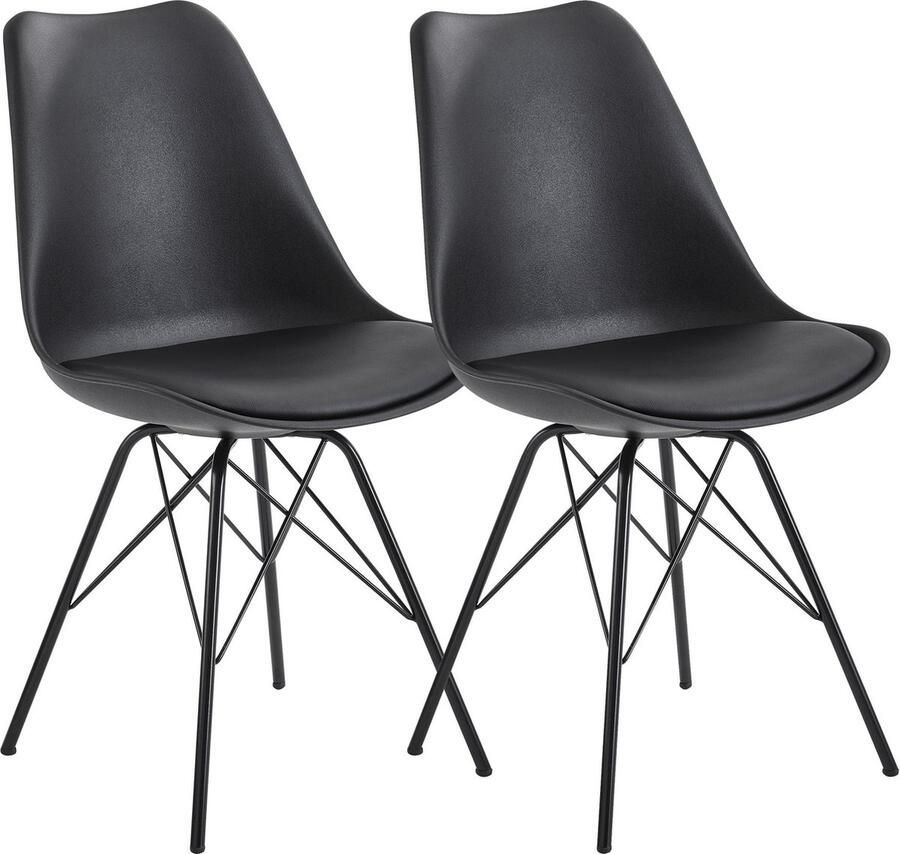 Rootz Living Rootz Set van 2 moderne eetkamerstoelen Scandinavisch design Keukenstoelen Kunststof zitschaal Imitatieleren stoelhoes Gelakte ijzeren poten 48 cm x 86 cm x 58 cm
