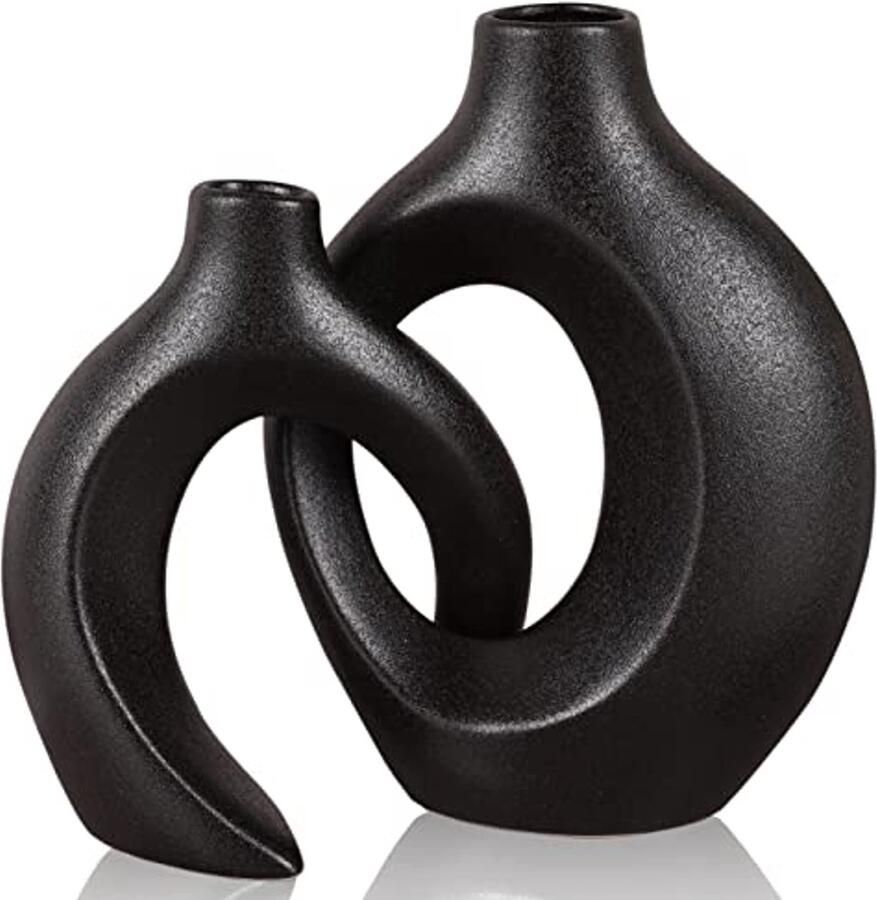 Set van 2 moderne keramische vazen Wit Scandinavische minimalistische decoratie voor eettafel en woonkamer