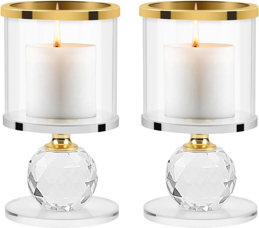 Set van 2 Moderne Kristallen Kandelaars Gouden Glazen Kandelaar voor Eettafel Bruiloft en Decoratie