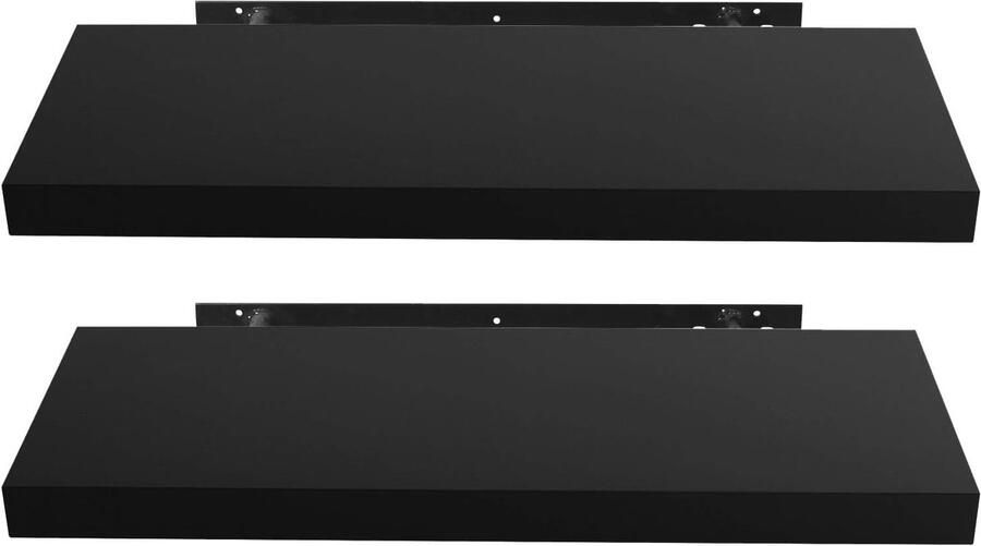 Set van 2 moderne wandplanken in zwart Houten muurplanken voor multifunctioneel gebruik
