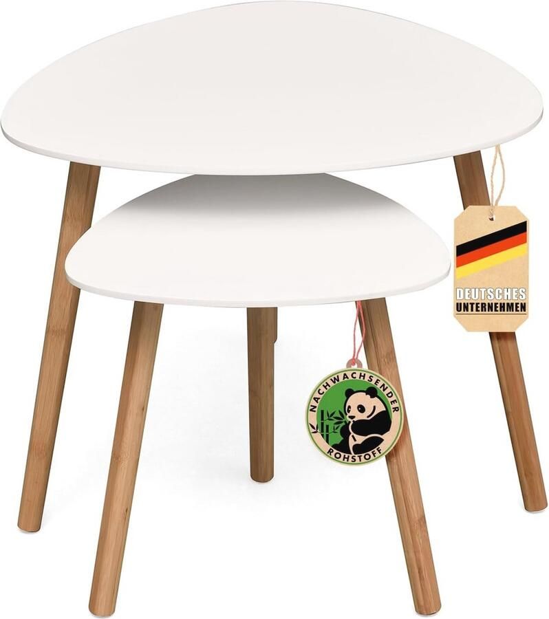 Set van 2 Moderne Witte Salontafels – Ronde Houten Bijzettafels voor Woonkamer