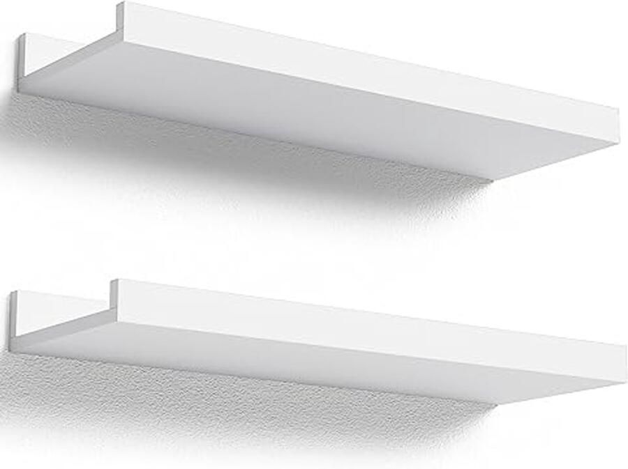 Set van 2 moderne zwevende wandplanken Wanddecoratie voor slaapkamer kinderkamer woonkamer badkamer en keuken Wit