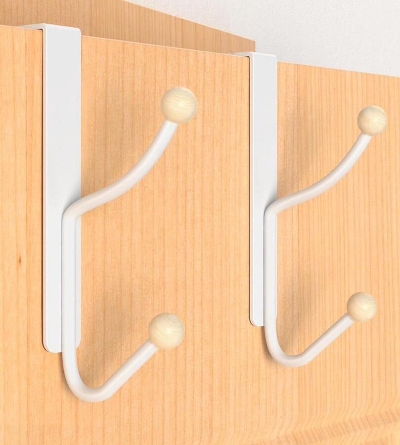 Set van 2 multifunctionele wit metalen deurhaken met antislip stabiele deurgarderobe voor slaapkamer badkamer en keuken eenvoudige montage