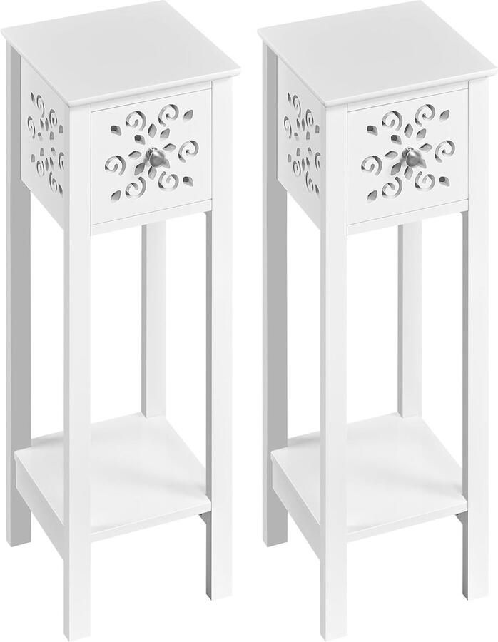 Set van 2 nachtkastje met lade en open opbergvak bijzettafel bloemenpatroon nachtkastje voor slaapkamer en woonkamer 25 x 25 x 73 5 cm wit