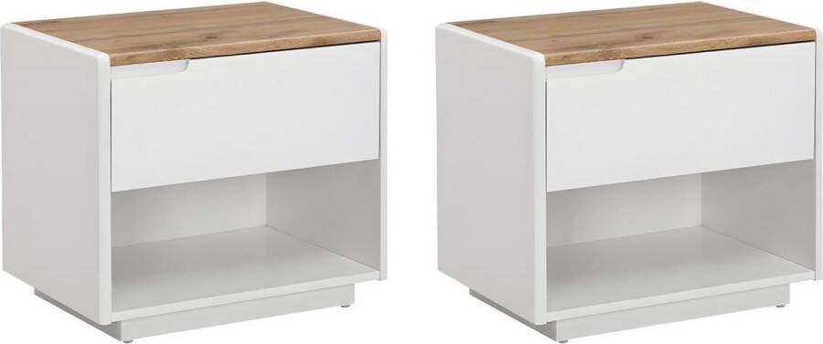 Vente-unique Set van 2 nachtkastjes 1 lade en 1 nis Mdf Wit gelakt en eiken AMANI L 55 cm x H 50 cm x D 40 cm - Foto 2