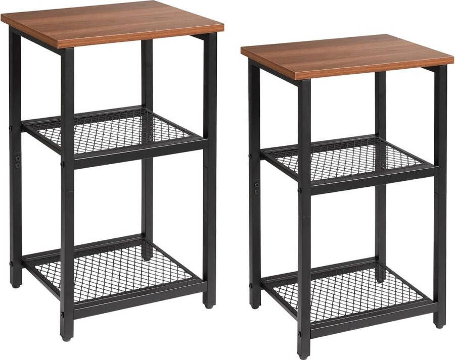 Set van 2 Nachtkastjes Bijzettafel Koffie Nachtkastje met Verstelbare Voeten